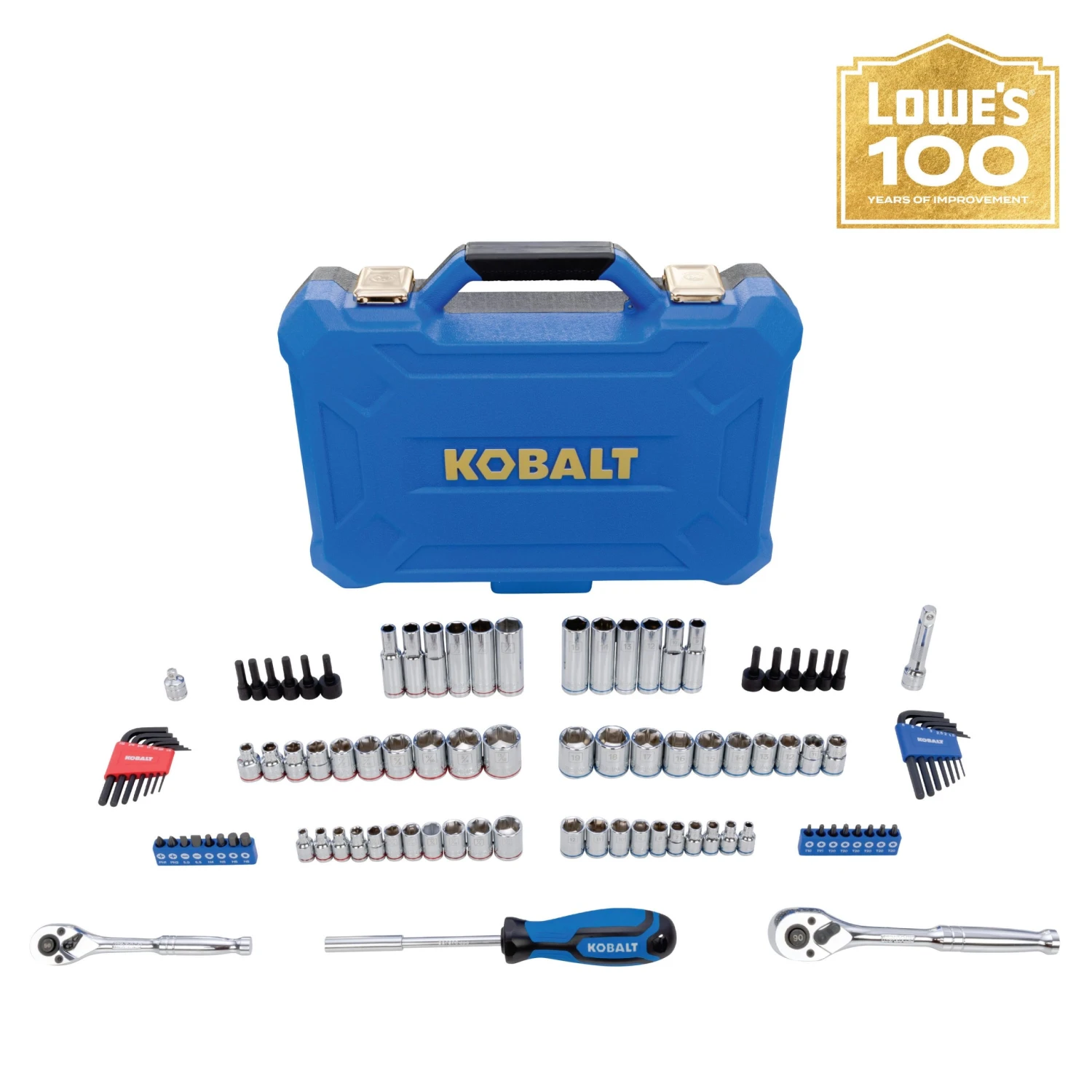 Kobalt Set Chrome 3/8-In) (1/4-In; 100-Piece Mechanic Standard (Sae) Metric Combination Polished Centennial